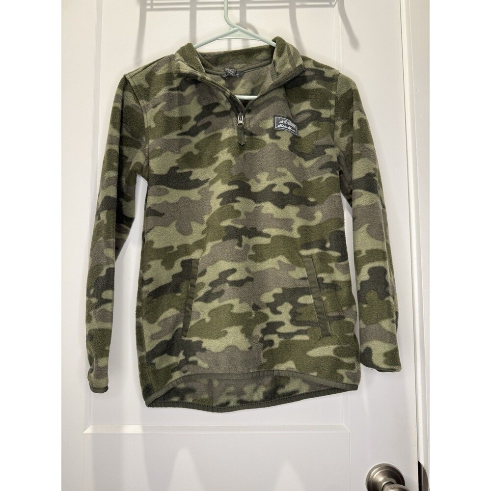 Eddie Bauer Kid’s Size M (10-12) 1/4 Zip Fleece Pullover Camouflage Print Green